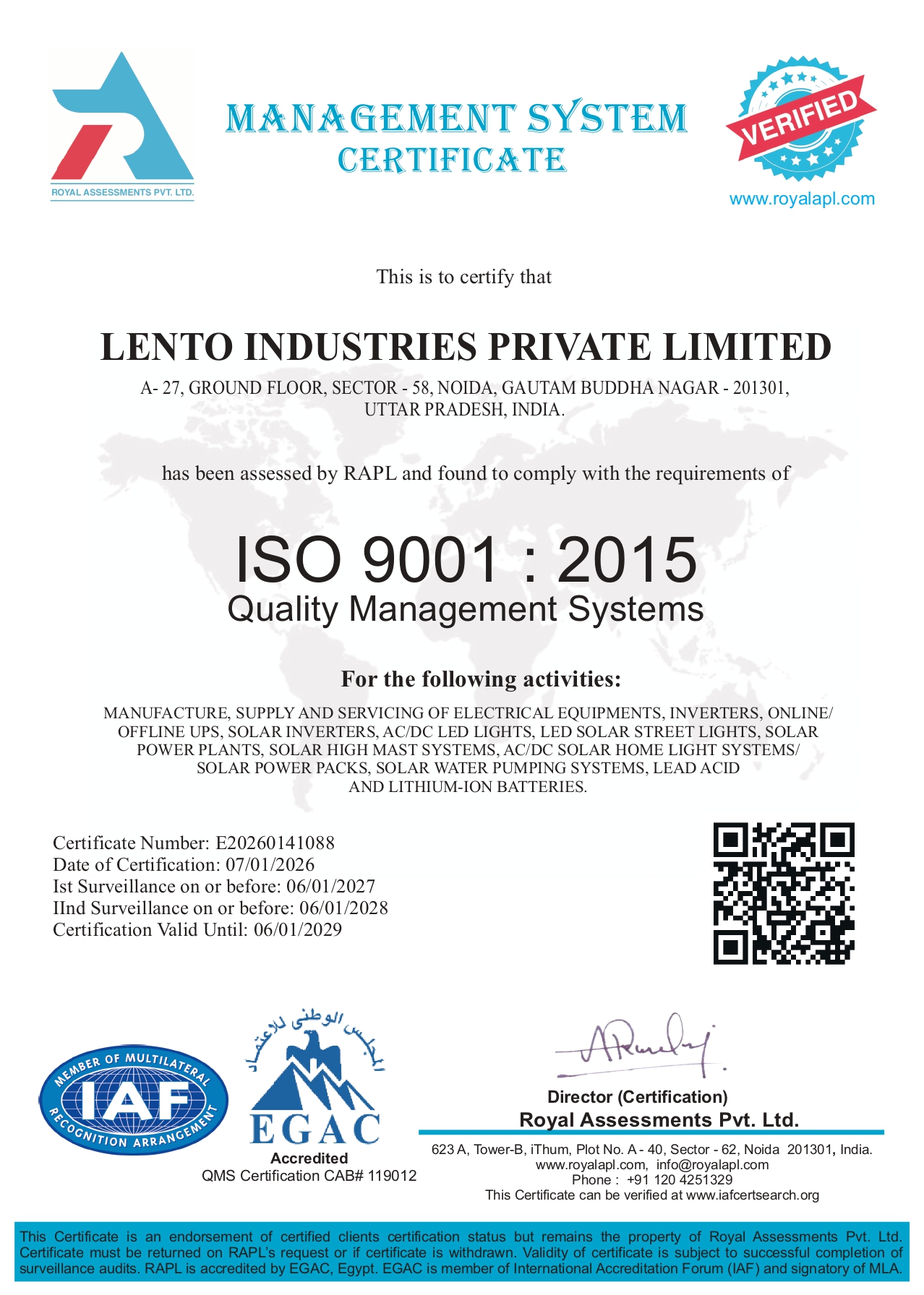 LENTO INDUSTRIES QMS 9001